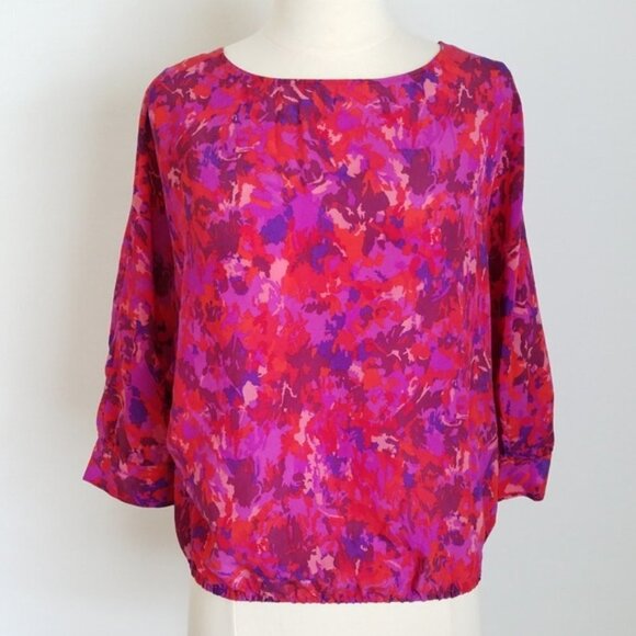 NWOT Joie Red & Purple Silk Splatter Pattern Low-Cut-Back Dolman Blouson Top - Picture 3 of 6